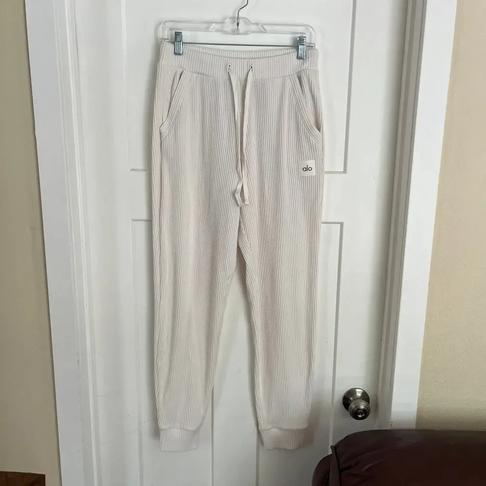 Alo Yoga Muse Sweatpants Ivory Ribbed Knit Women's S